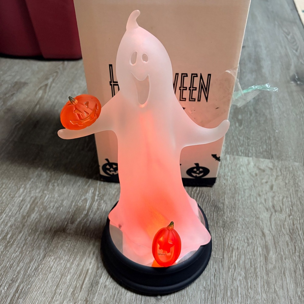 Halloween Color Changing LED Ghost Figurine with Pumpkins Tabletop Decor - Picture 3 of 6